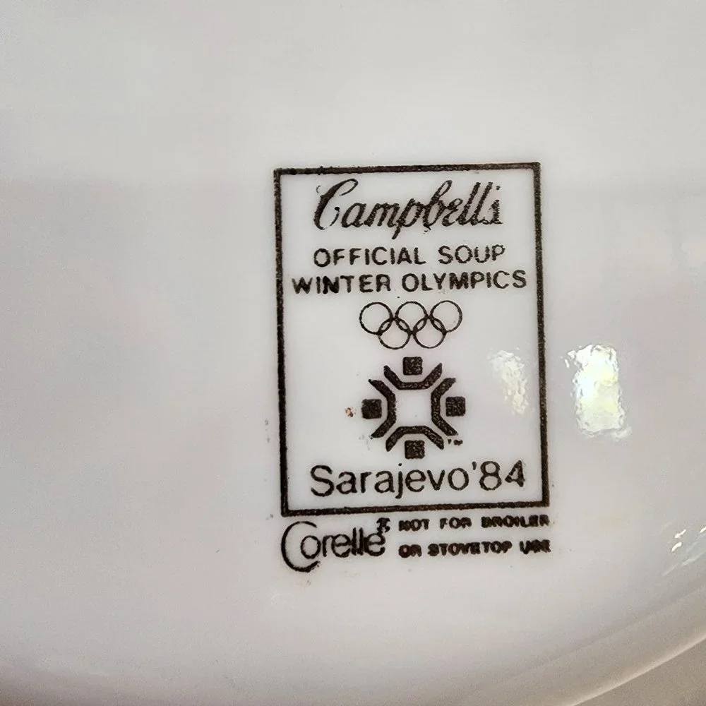 1984 NIB Corelle CAMPBELL'S KIDS Rim Soup Bowl - Winter Olympics in Sarajevo